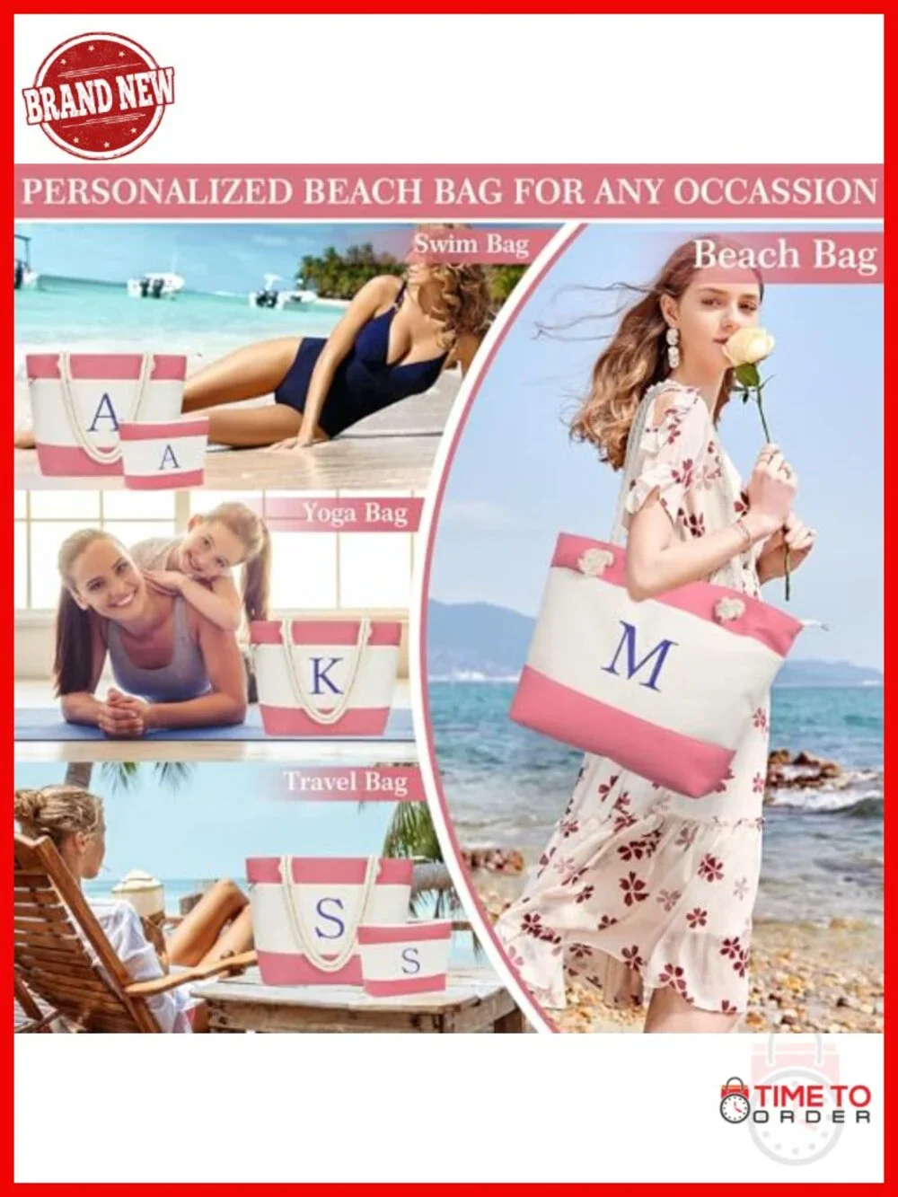 Large Waterproof Canvas Beach Tote with Zipper Closure